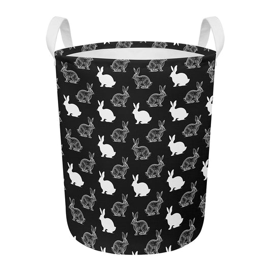Black And White Rabbit Pattern Print Round Laundry Basket