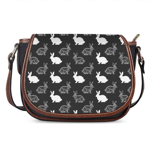 Black And White Rabbit Pattern Print Saddle Bag