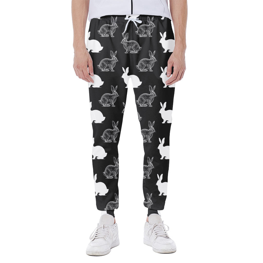 Black And White Rabbit Pattern Print Scuba Joggers