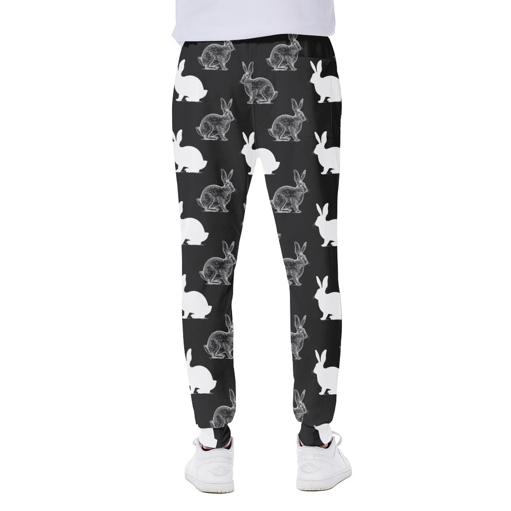 Black And White Rabbit Pattern Print Scuba Joggers