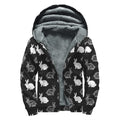 Black And White Rabbit Pattern Print Sherpa Lined Zip Up Hoodie