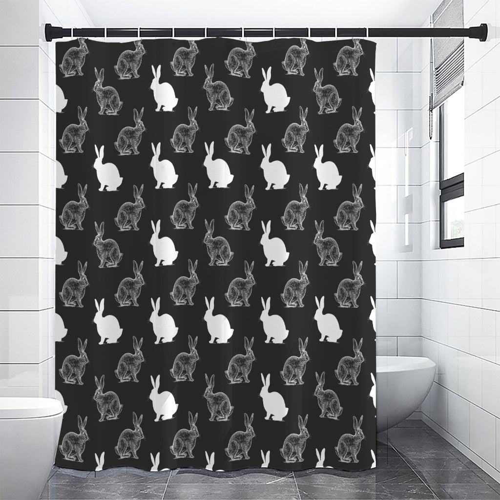Black And White Rabbit Pattern Print Shower Curtain