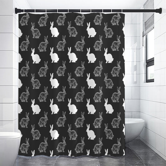 Black And White Rabbit Pattern Print Shower Curtain