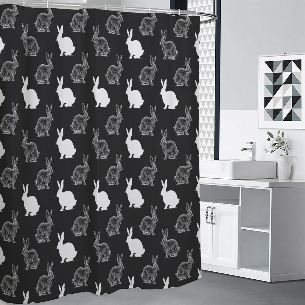 Black And White Rabbit Pattern Print Shower Curtain