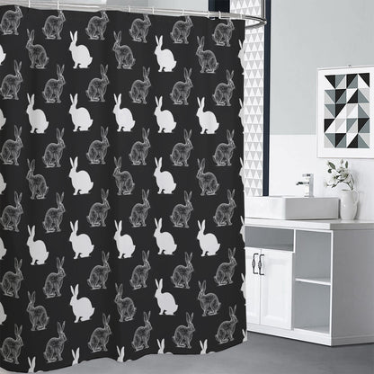 Black And White Rabbit Pattern Print Shower Curtain