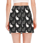 Black And White Rabbit Pattern Print Side Slit Mini Skirt