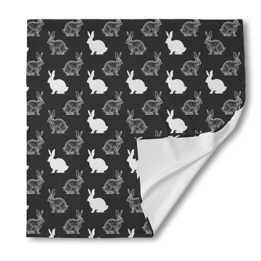 Black And White Rabbit Pattern Print Silk Bandana