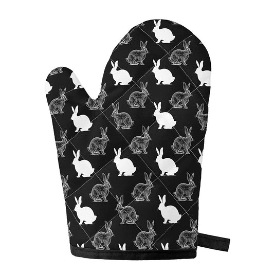 Black And White Rabbit Pattern Print Single Oven Mitt