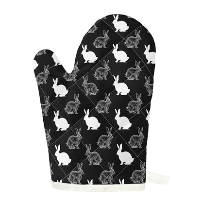 Black And White Rabbit Pattern Print Single Oven Mitt