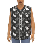 Black And White Rabbit Pattern Print Sleeveless Baseball Jersey