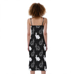 Black And White Rabbit Pattern Print Slim Fit Midi Cami Dress