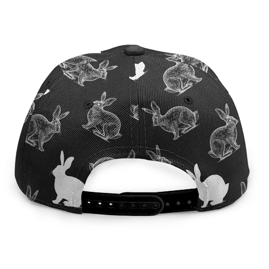 Black And White Rabbit Pattern Print Snapback Cap