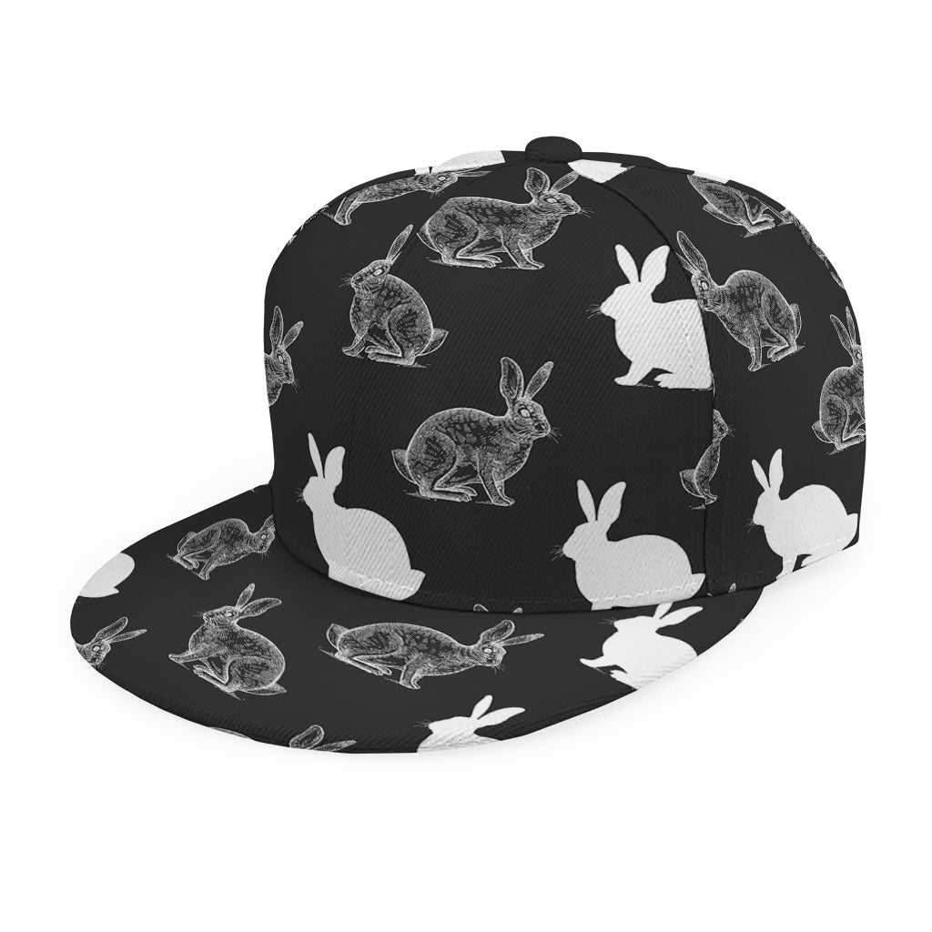 Black And White Rabbit Pattern Print Snapback Cap