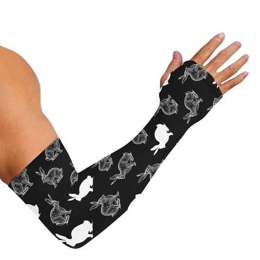 Black And White Rabbit Pattern Print Sun Protection Arm Sleeves