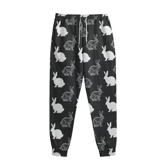 Black And White Rabbit Pattern Print Sweatpants