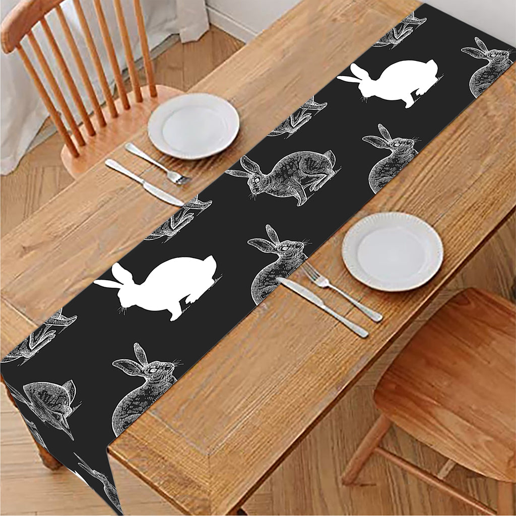 Black And White Rabbit Pattern Print Table Runner
