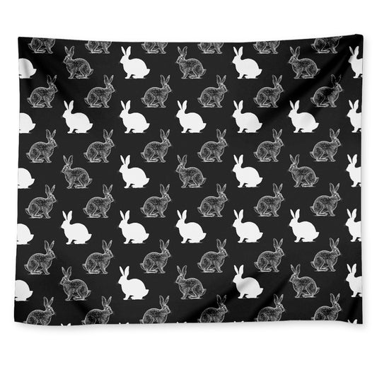 Black And White Rabbit Pattern Print Tapestry