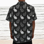 Black And White Rabbit Pattern Print Textured Short Sleeve Shirt
