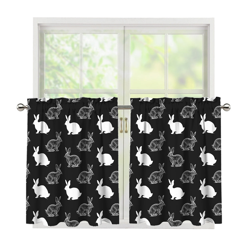 Black And White Rabbit Pattern Print Tier Curtains