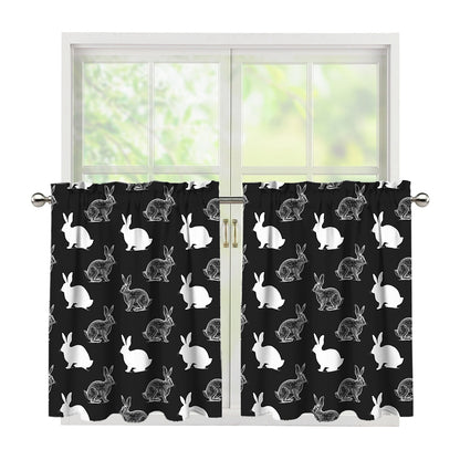 Black And White Rabbit Pattern Print Tier Curtains