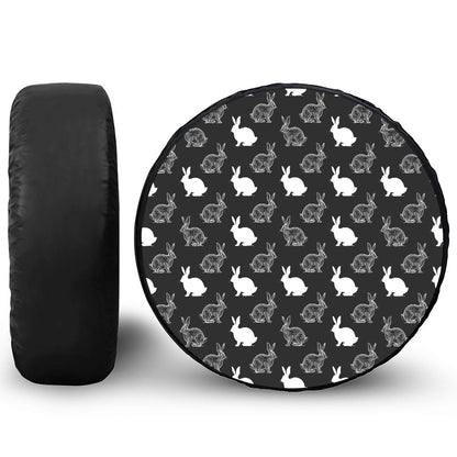 Black And White Rabbit Pattern Print Tire Cover