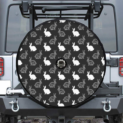 Black And White Rabbit Pattern Print Tire Cover With Camera Hole