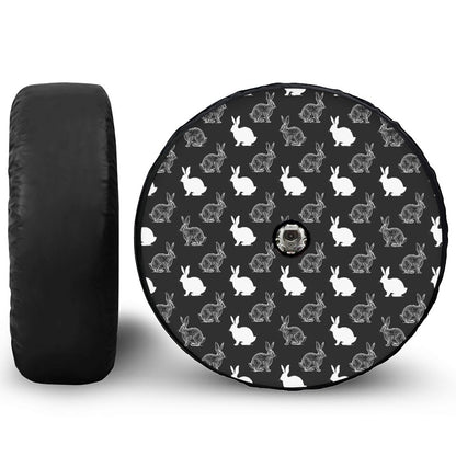 Black And White Rabbit Pattern Print Tire Cover With Camera Hole