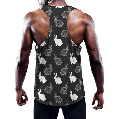 Black And White Rabbit Pattern Print Training Tank Top