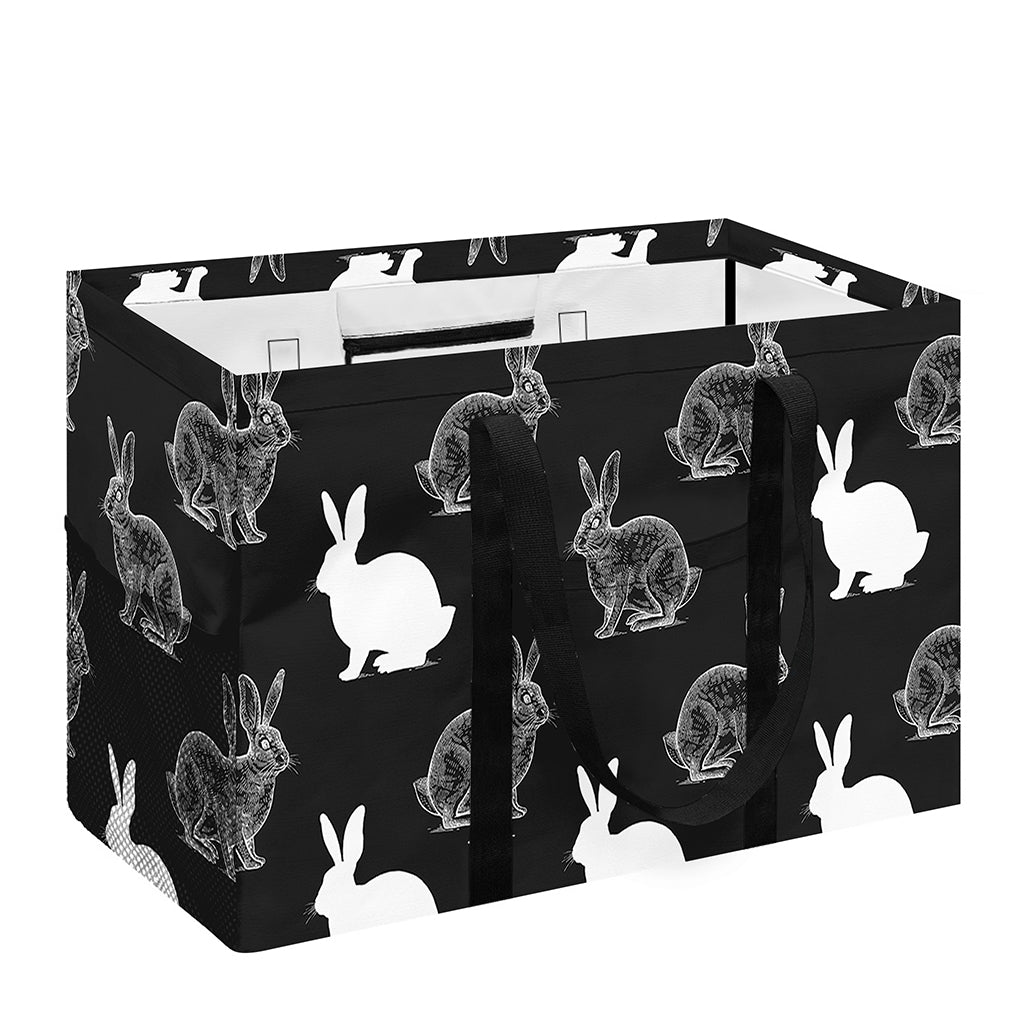 Black And White Rabbit Pattern Print Utility Tote Bag
