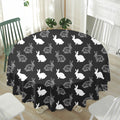 Black And White Rabbit Pattern Print Waterproof Round Tablecloth