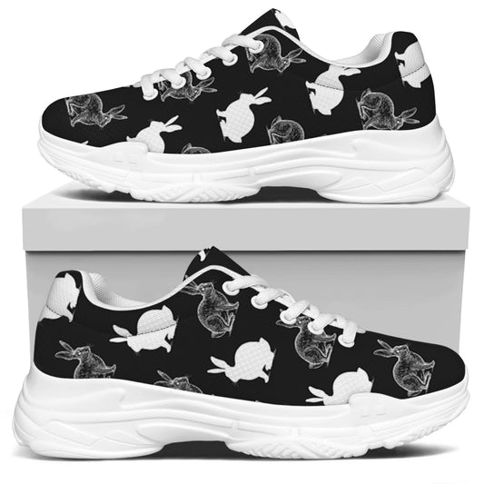 Black And White Rabbit Pattern Print White Chunky Shoes