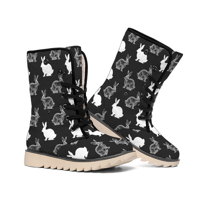 Black And White Rabbit Pattern Print Winter Boots