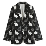 Black And White Rabbit Pattern Print Women's Blazer