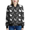 Black And White Rabbit Pattern Print Women's Bomber Jacket