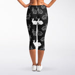 Black And White Rabbit Pattern Print Women's Capri Leggings
