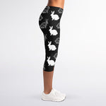 Black And White Rabbit Pattern Print Women's Capri Leggings