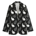 Black And White Rabbit Pattern Print Women's Cotton Blazer