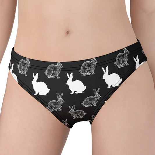 Black And White Rabbit Pattern Print Women's Panties