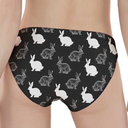 Black And White Rabbit Pattern Print Women's Panties
