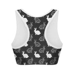 Black And White Rabbit Pattern Print Women's Sports Bra
