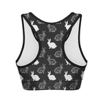 Black And White Rabbit Pattern Print Women's Sports Bra