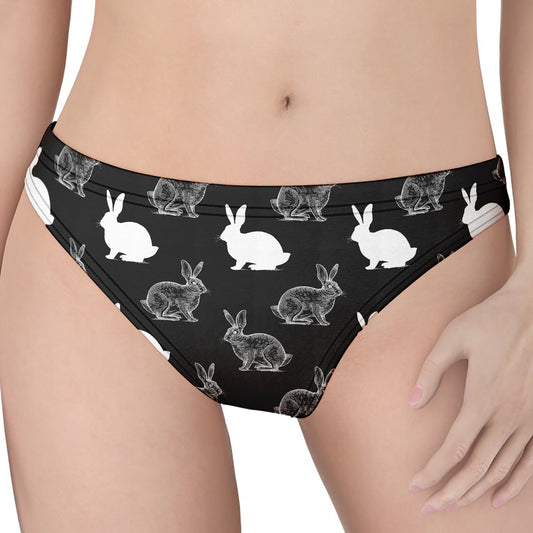 Black And White Rabbit Pattern Print Women's Thong