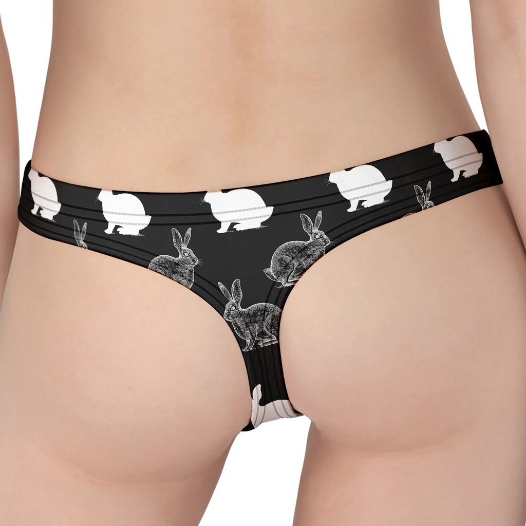 Black And White Rabbit Pattern Print Women's Thong