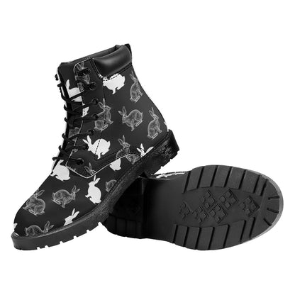 Black And White Rabbit Pattern Print Work Boots