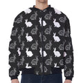 Black And White Rabbit Pattern Print Zip Sleeve Bomber Jacket