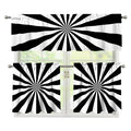 Black And White Radial Rays Print 3 Piece Kitchen Curtains