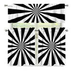 Black And White Radial Rays Print 3 Piece Kitchen Curtains