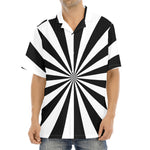 Black And White Radial Rays Print Aloha Shirt