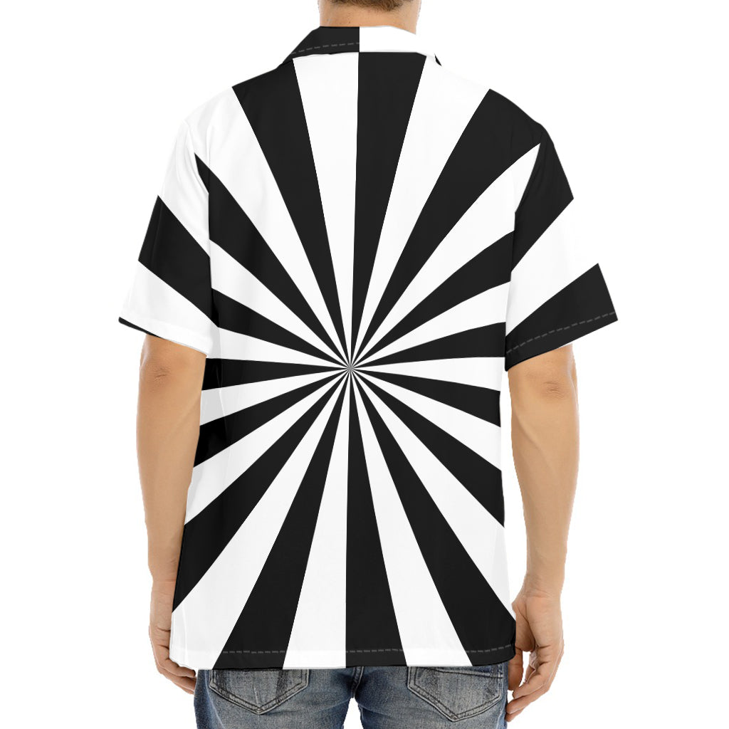 Black And White Radial Rays Print Aloha Shirt