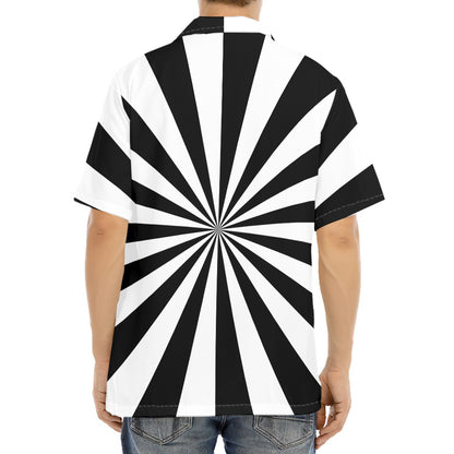Black And White Radial Rays Print Aloha Shirt